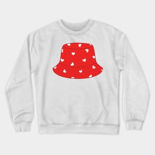 Red bucket hat with white hearts Crewneck Sweatshirt